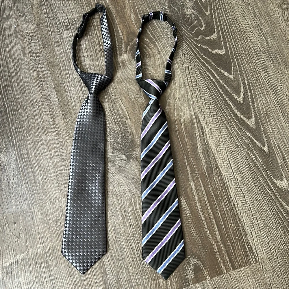 BOYS TIES SET OF TWO DARK GREY PURPLE STRIPE 4T-7 Kilofly
